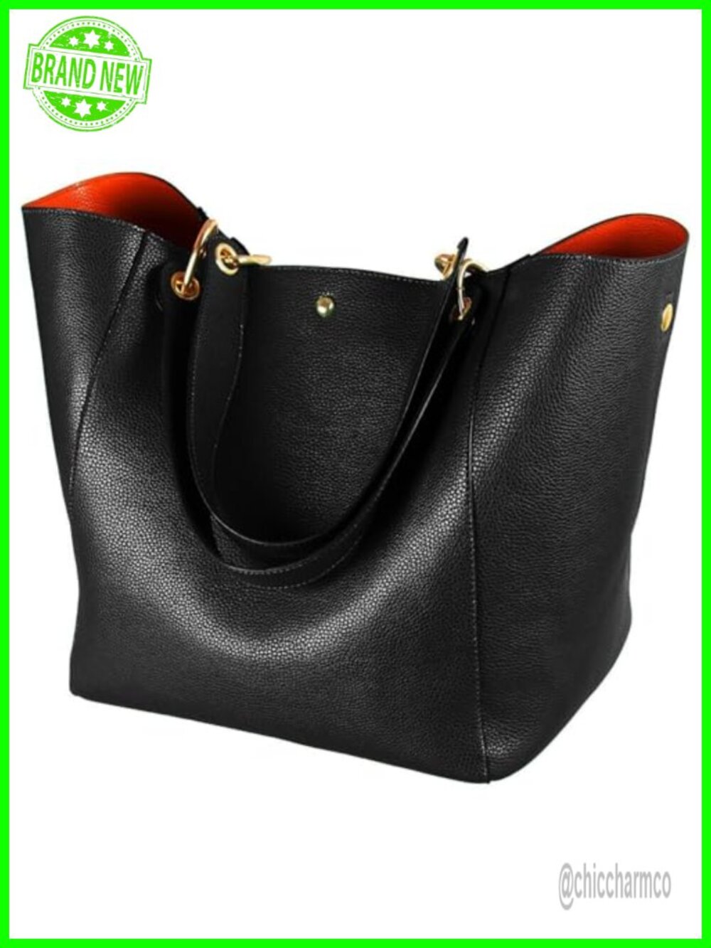 Waterproof Vegan Leather Bucket Tote Bag Large Work Handbag Detachable Strap